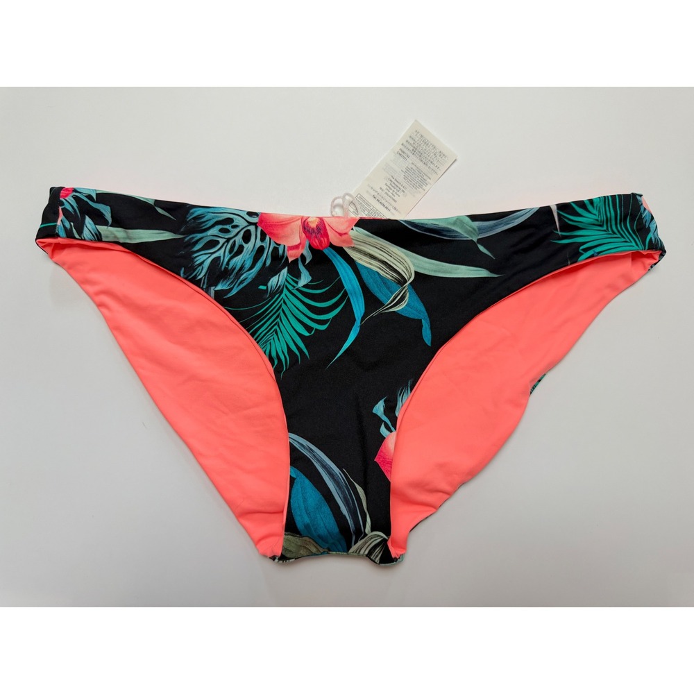 Rip Curl Womens Tropical Floral Bikini Bottoms Black Neon Coral Medium NEW